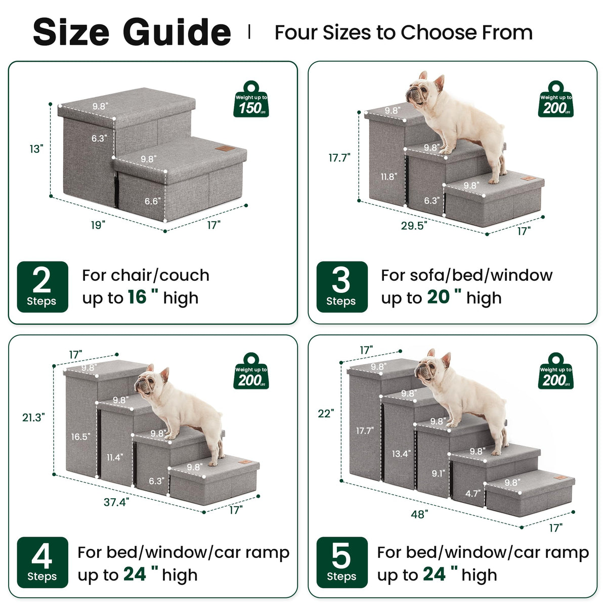 Foldable Pet Stairs with Storage, Grey, 3 Steps M66132