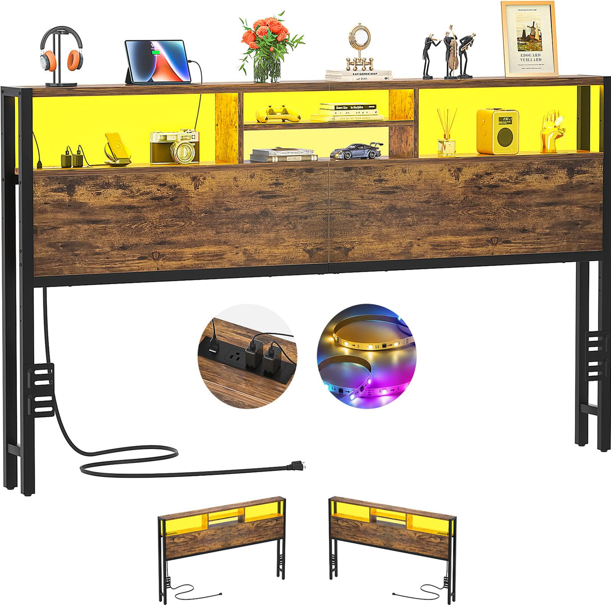 King Size Storage Headboard with Outlets W318355