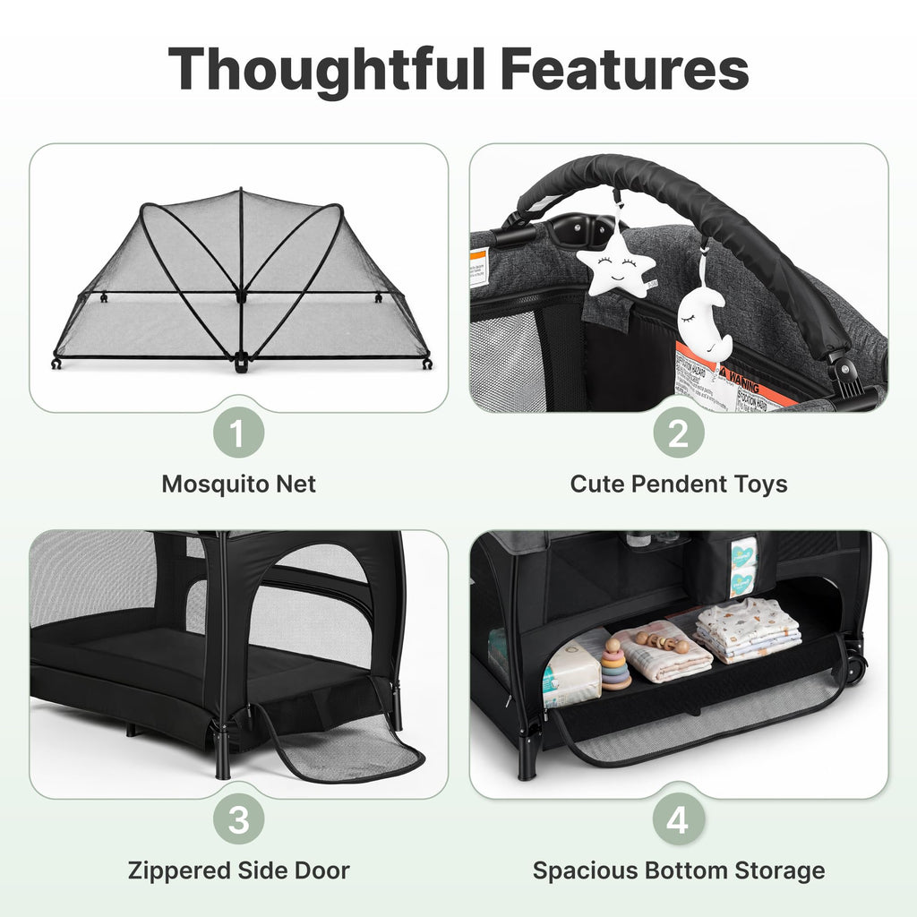 4-in-1 Pack and Play with Bassinet, Diaper Changer, Playpen M9425