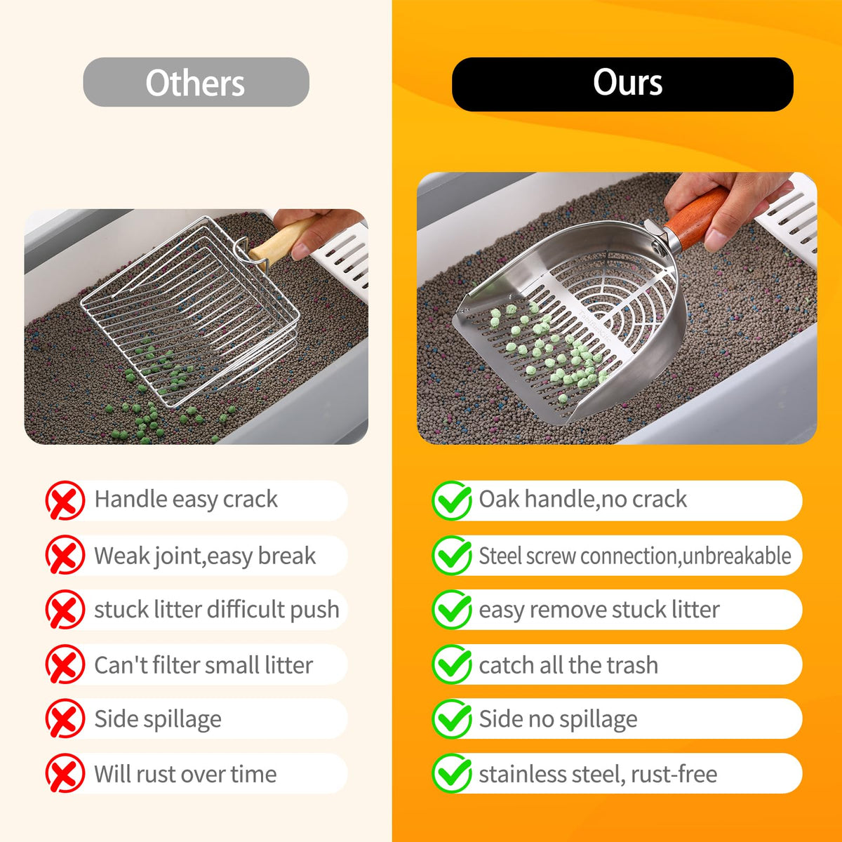 304 Stainless Steel Cat Litter Scoop with Holder Stand J863527