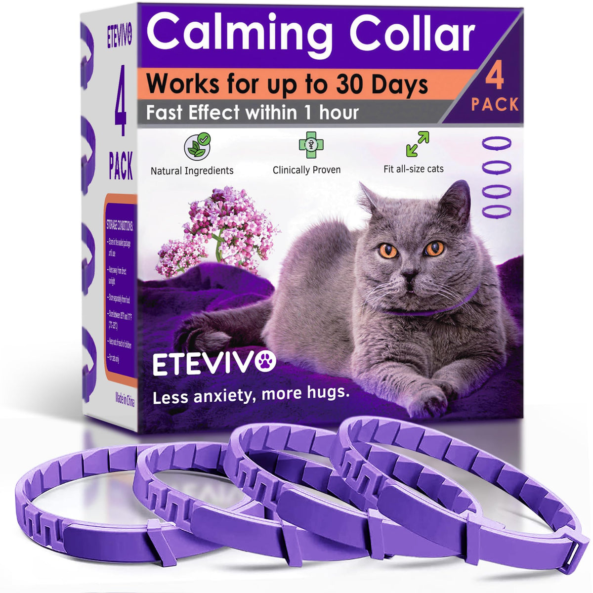 4 Pack Adjustable Calming Collar for Cats K698187