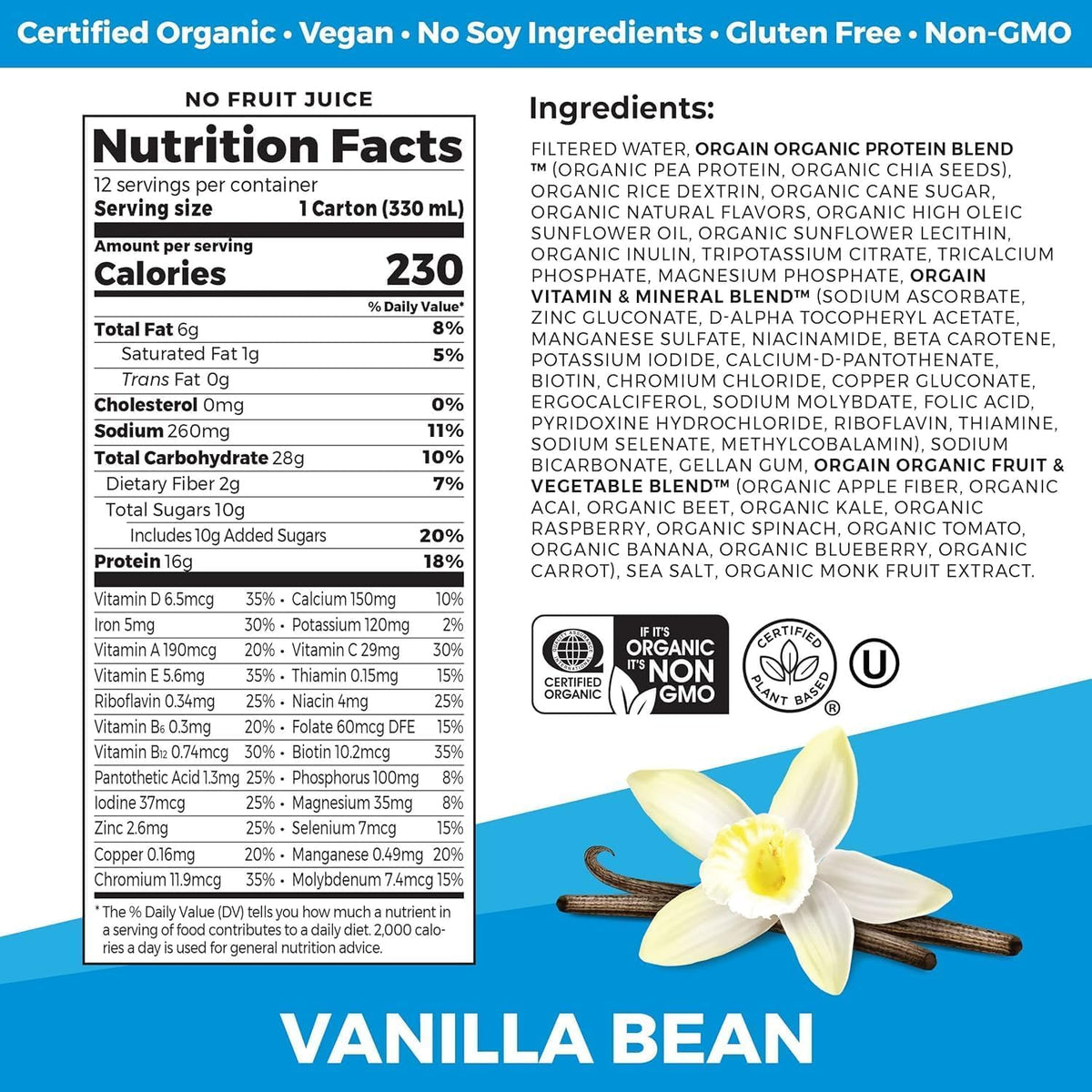 Organic Vegan Protein Shake Smooth Chocolate & Vanilla Bean 16g 11 Fl Oz D134864