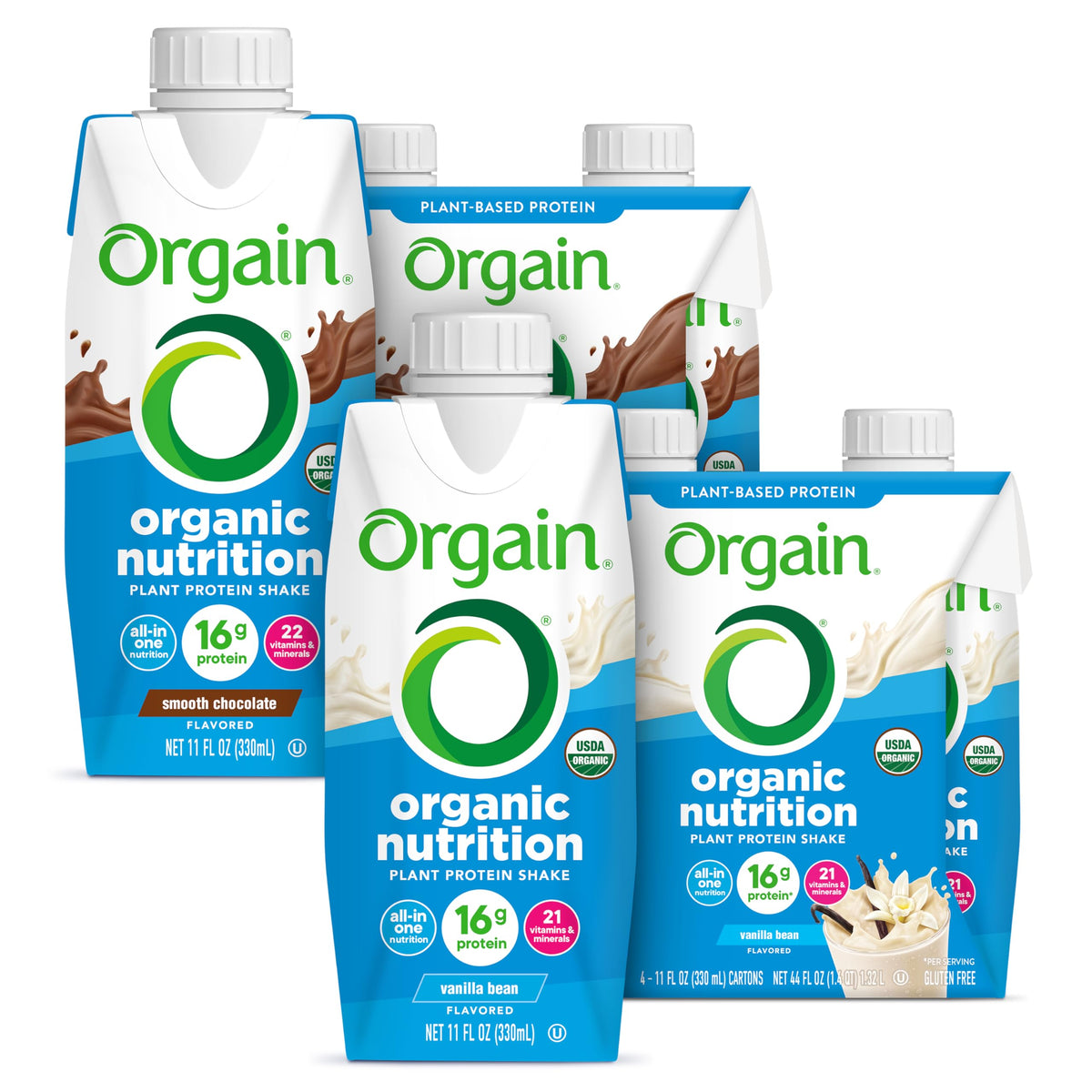 Organic Vegan Protein Shake Smooth Chocolate & Vanilla Bean 16g 11 Fl Oz D134864