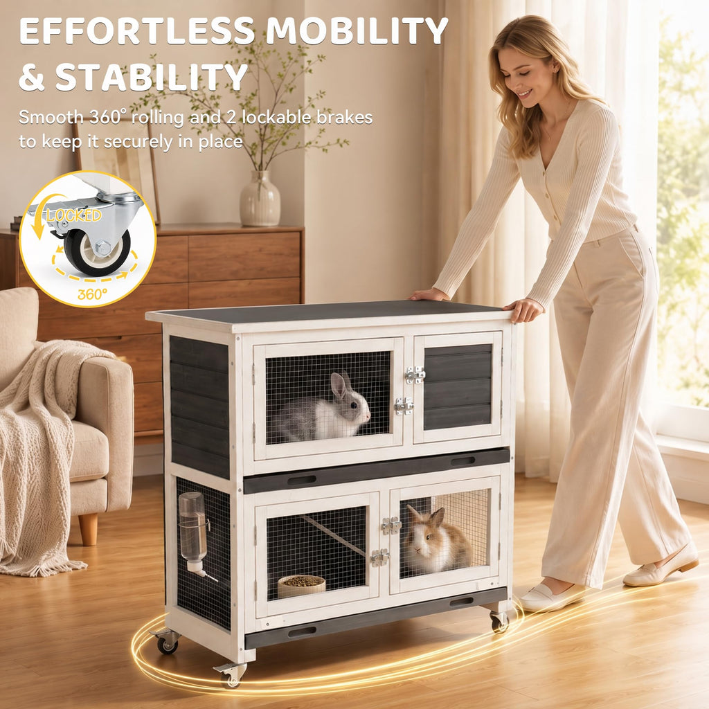2-Story Indoor Rabbit Hutch with Wheels V3971