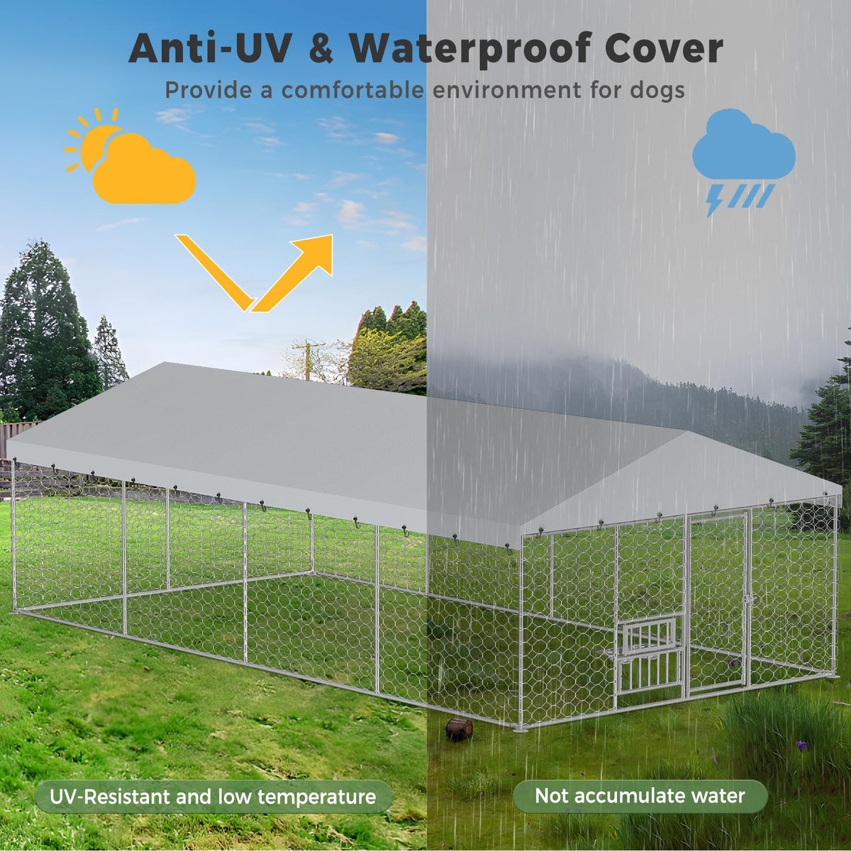 10×20FT Heavy Duty Chain Link Dog Kennel with Roof E374088