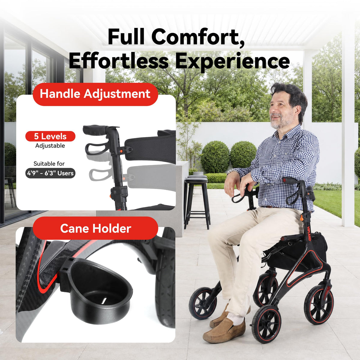 Carbon Fiber Lightweight Walker with Seat and Cane Holder P20751