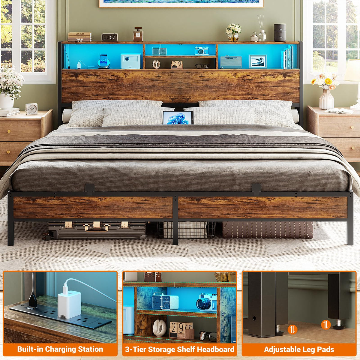 King Size Storage Headboard with Outlets W318355