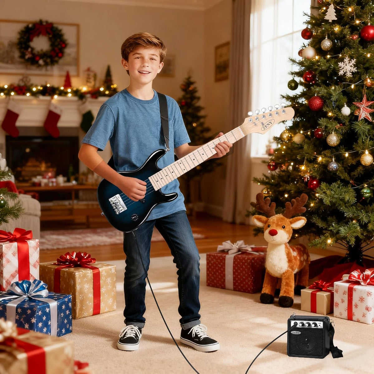 30 inch Kids Electric Guitar with 5w Amp, Gig Bag, Strap, Cable, Strings and Picks, Blue D9550