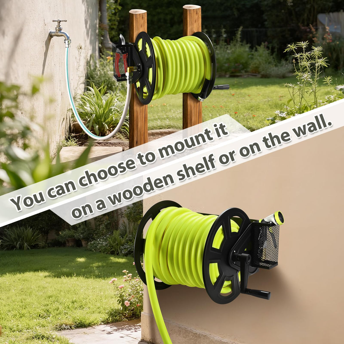 Wall Mounted Hose Reel, Holds 125ft of 5/8-Inch Hose, Black Z98109