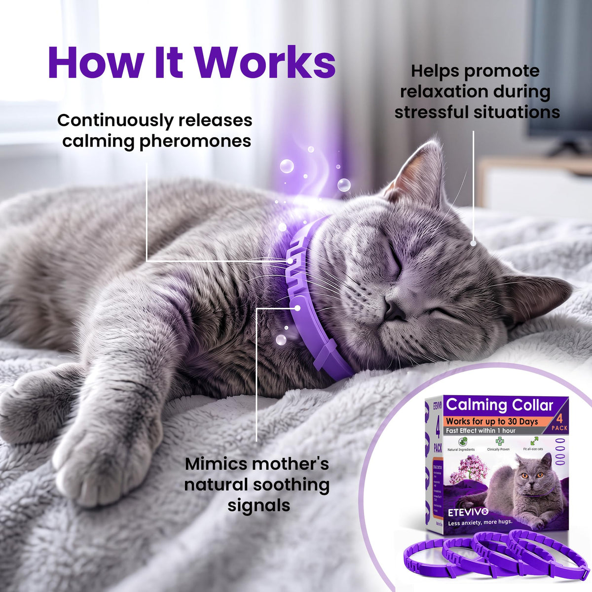 4 Pack Adjustable Calming Collar for Cats K698187