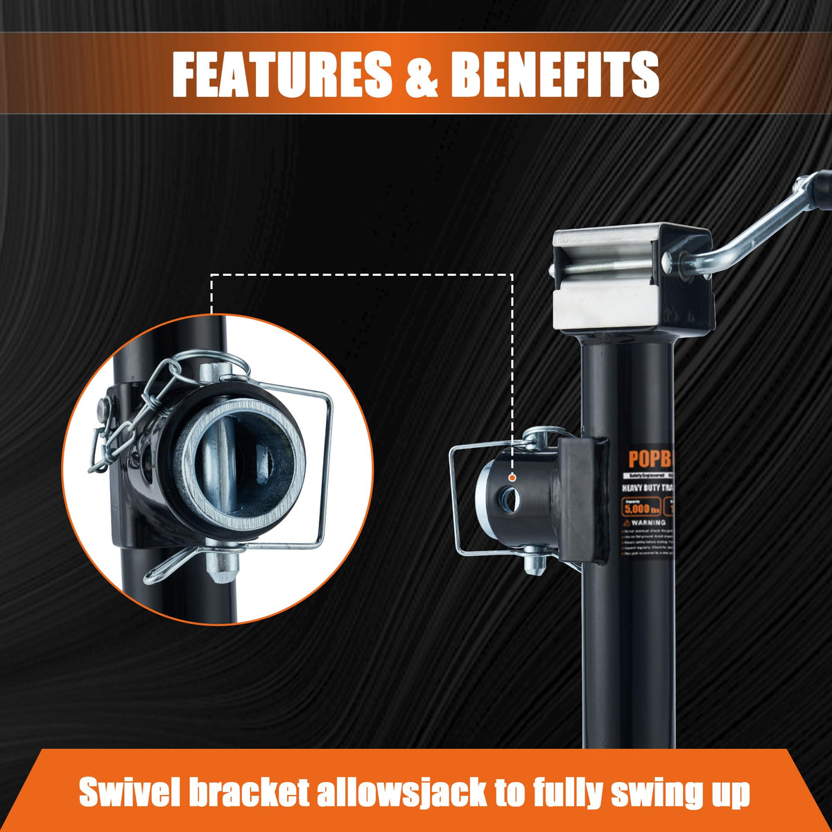 5000lb Weld-on Pipe Swivel Trailer Jack, 10" Vertical Travel B18087