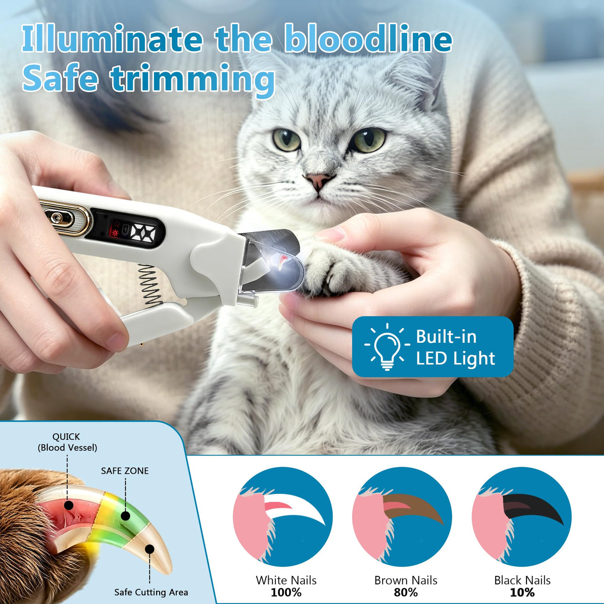 2-in-1 Quiet Electric Pet Nail Clipper & Grinder with Light B8718