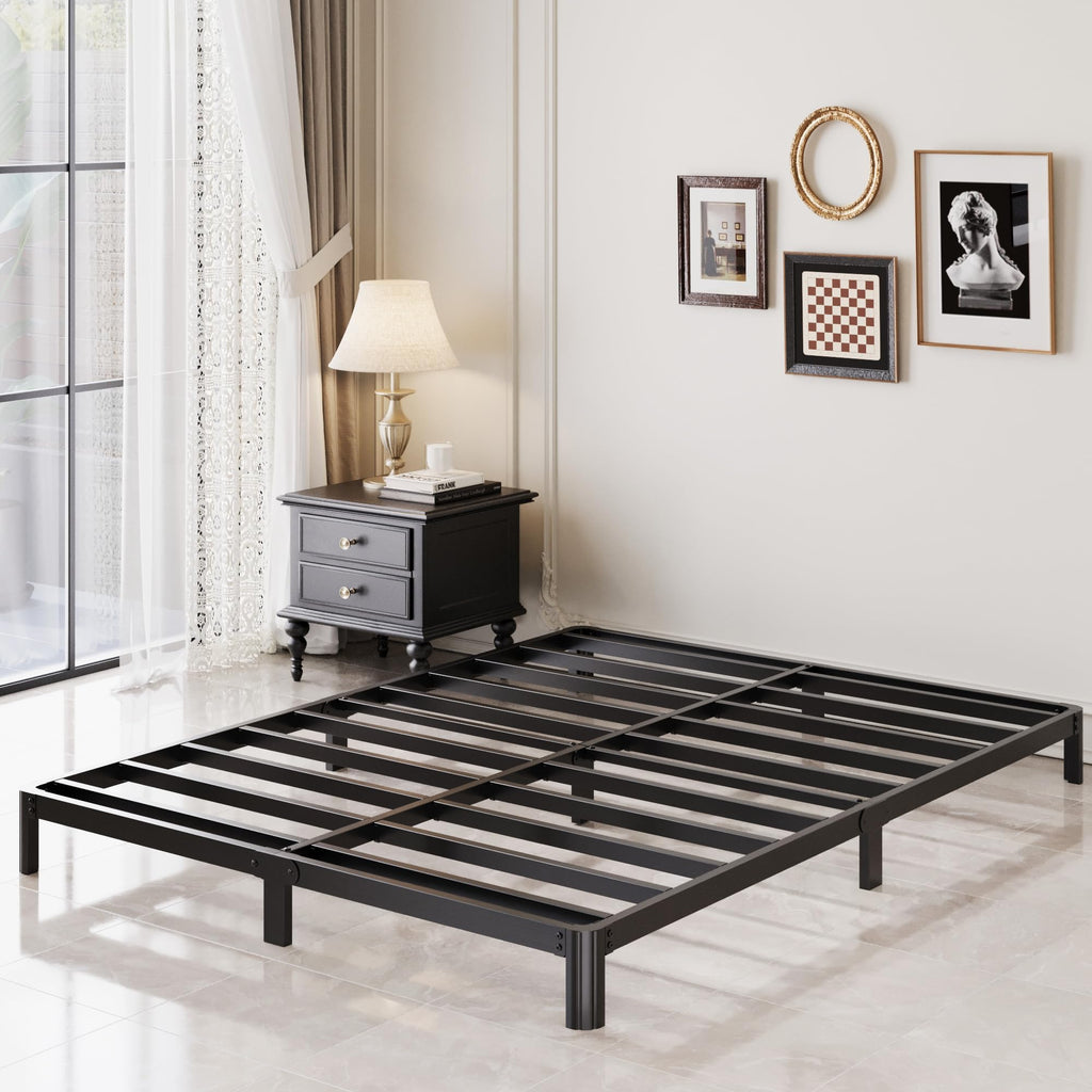 Black 7 Inch Queen Metal Platform Bed Frame N9328