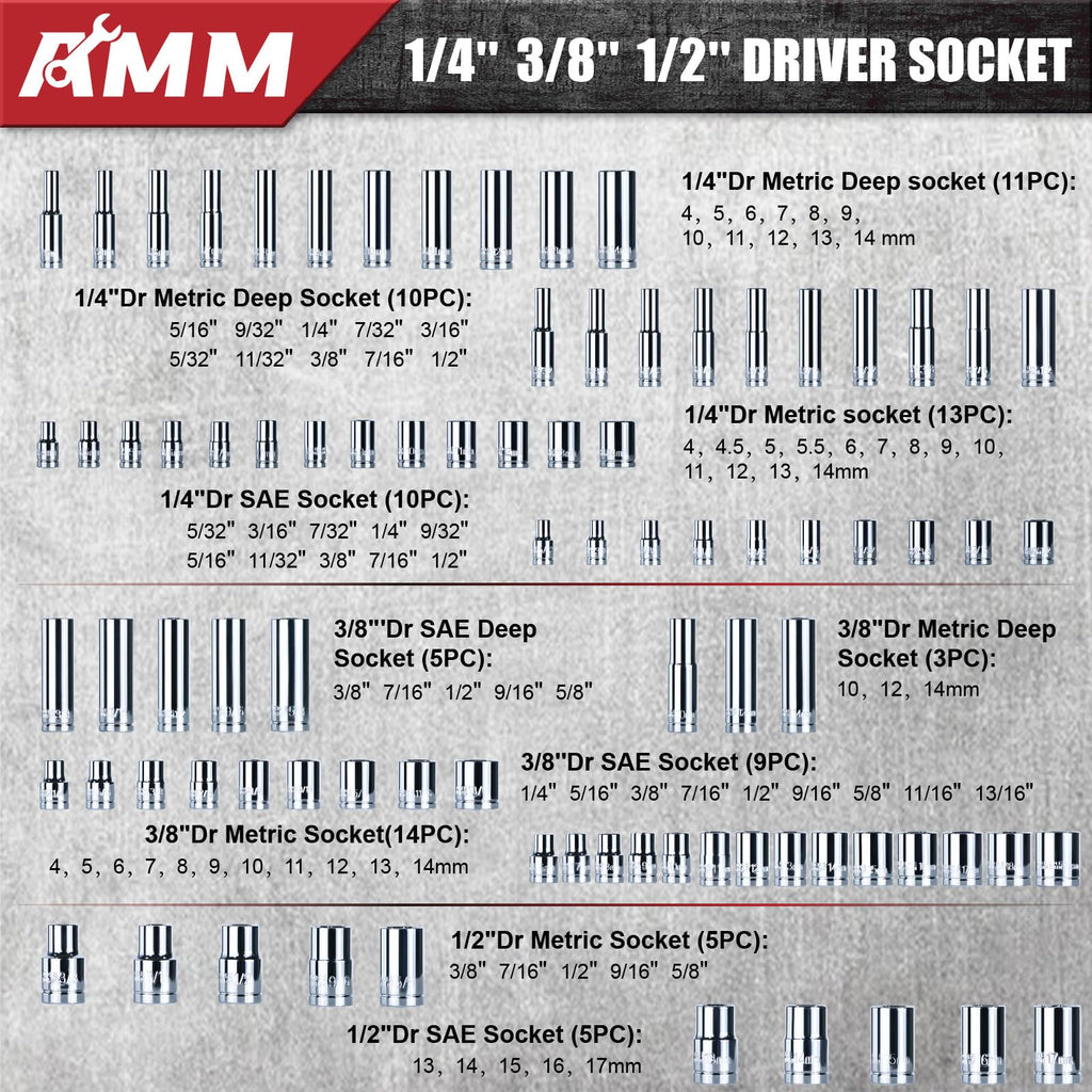 1/4 in, 3/8 in and 1/2 in Drive 202 Piece Mechanics Tool Set B29366