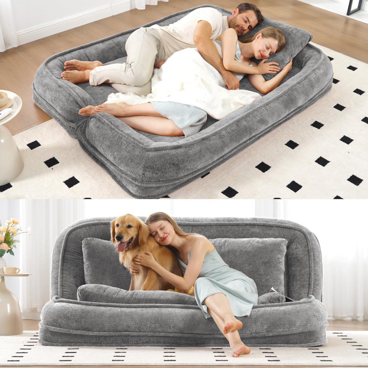 Light Gray Folding Floor Sofa Bed A756741