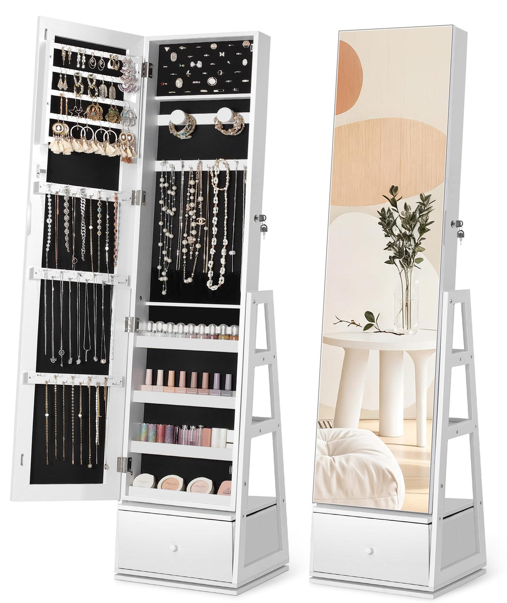 360° Swivel Lockable Jewelry Cabinet with Full Length Mirror K124