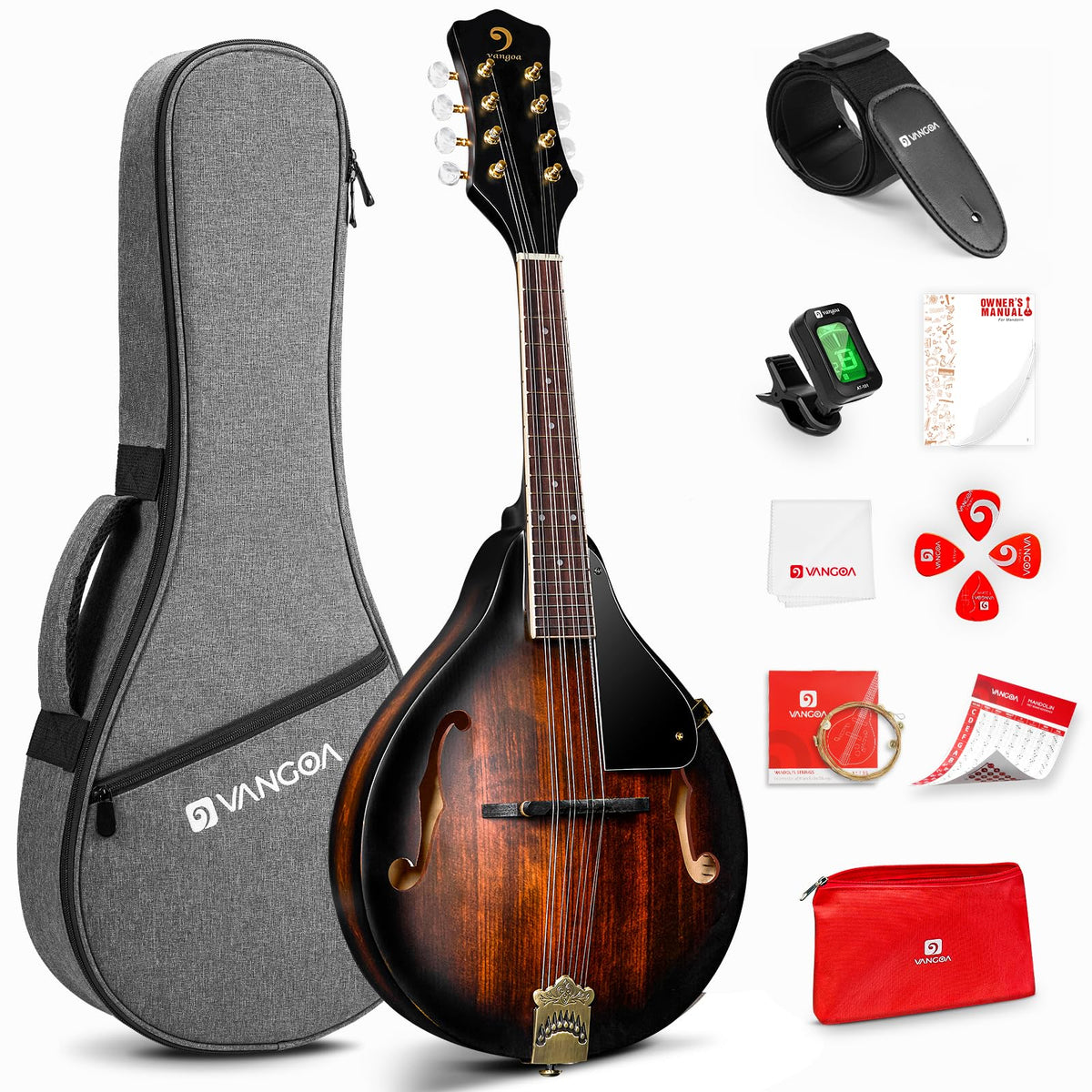 Acoustic Mandolin Instrument Solid Spruce Top 8 String Dark Brown N4427