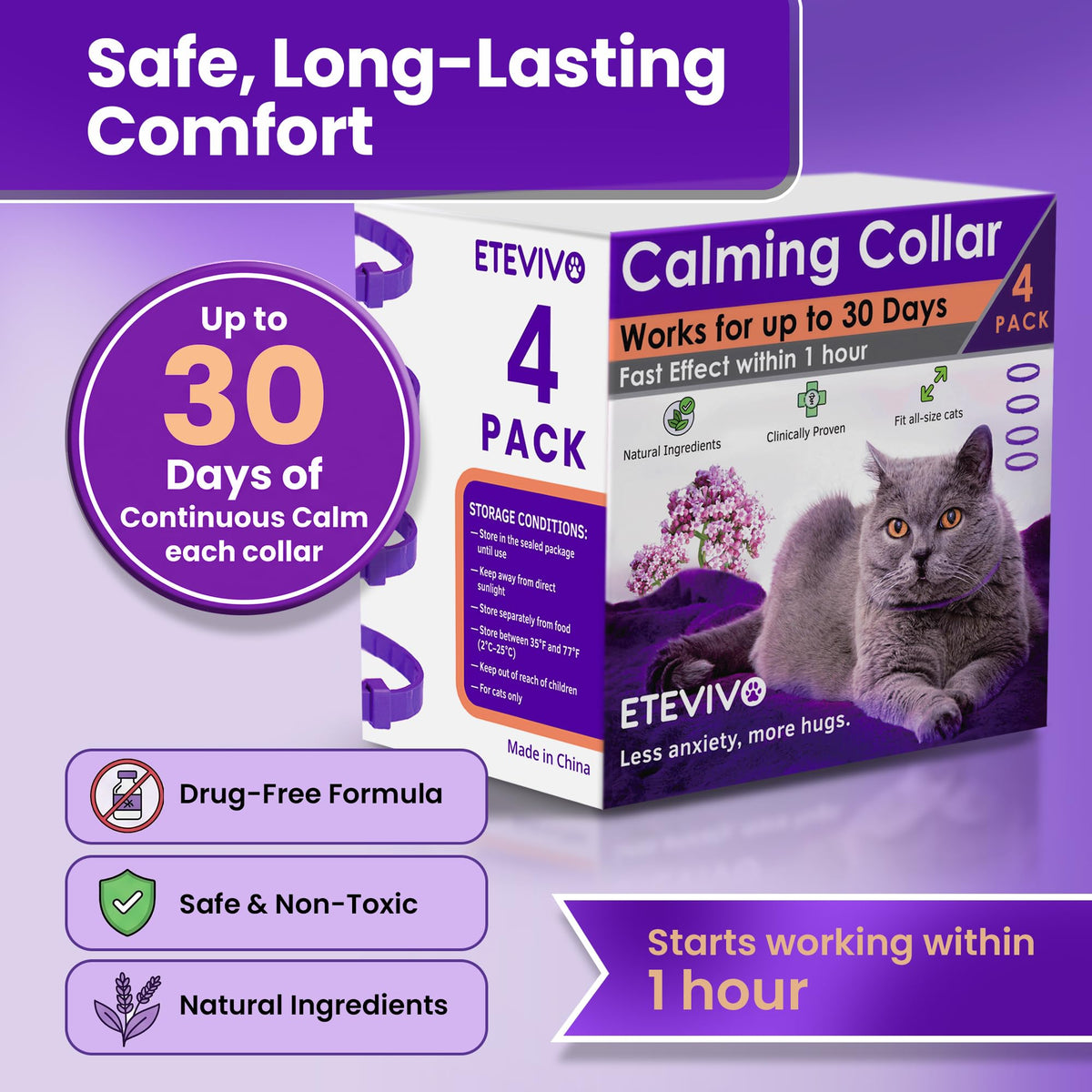 4 Pack Adjustable Calming Collar for Cats K698187