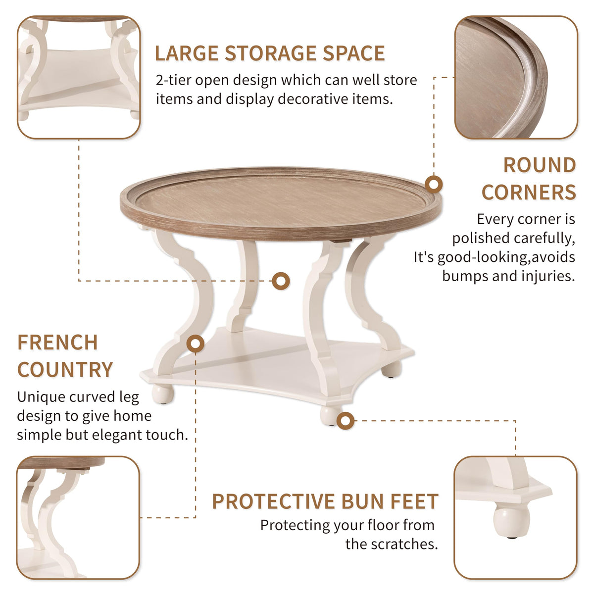Round White Coffee Table with Tray Top M744