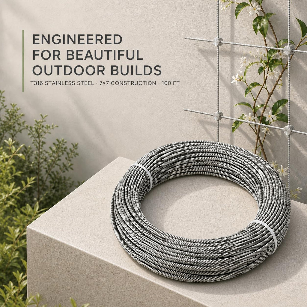 T316 Stainless Steel Wire Rope 1/8" 100 ft E211071