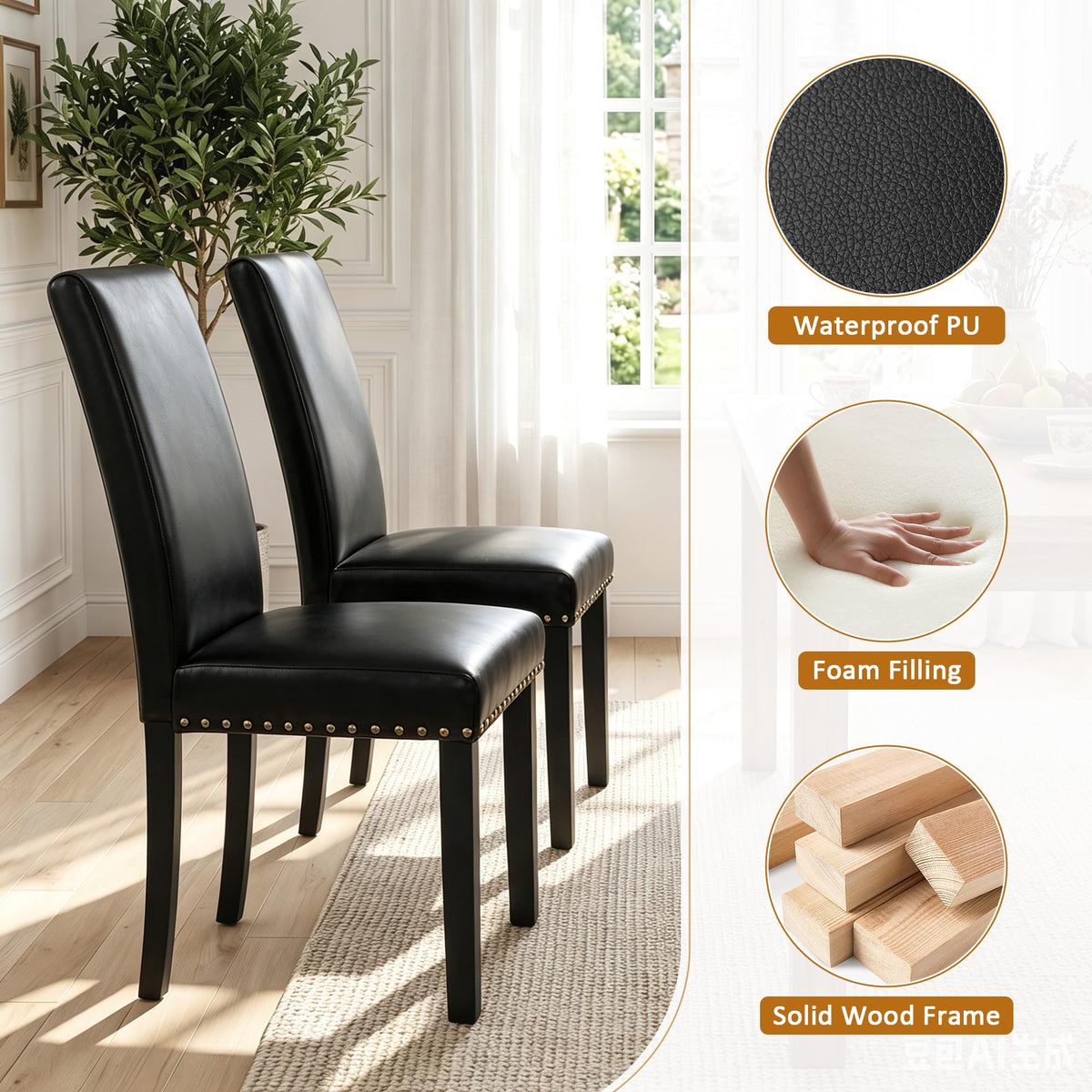 Black PU Leather Dining Chairs Set of 6 O294