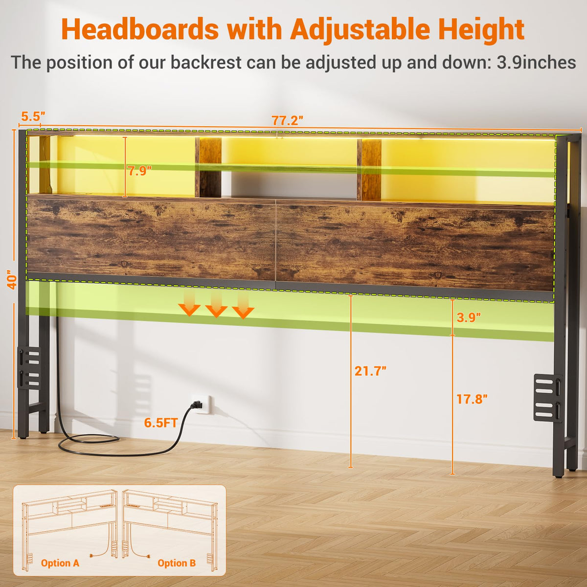 King Size Storage Headboard with Outlets W318355