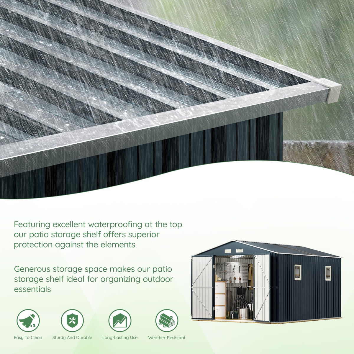 10x12X7.5FT Outdoor Steel Storage Shed with Lockable Doors and Frame Floor I142706