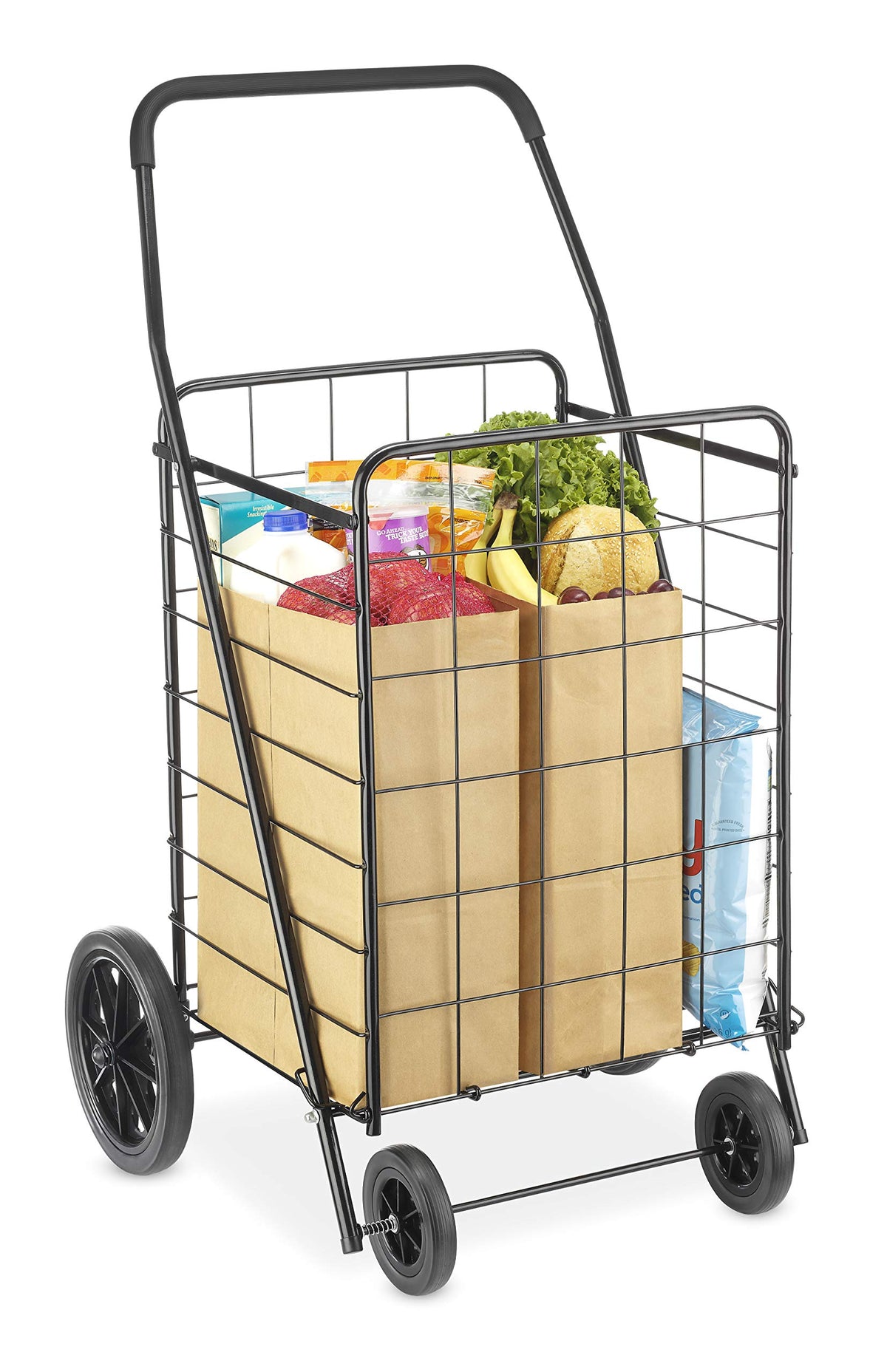 Extra Large Foldable Shopping Cart with Wheels, 100 Lb Capacity, Steel Frame, Black E221