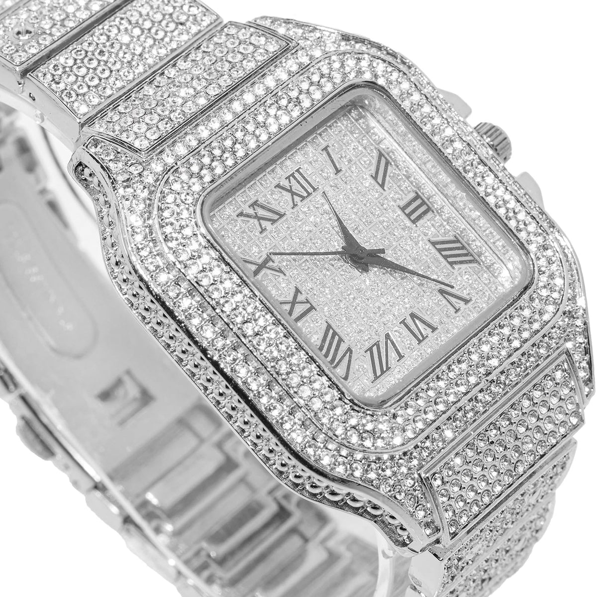 Men's Watch 18K Gold Platinum Plated 40MM Square Dial Diamond Wristband V4775