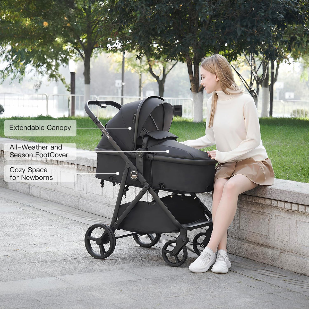 3-in-1 Convertible Baby Stroller with Reversible Seat Black W88022