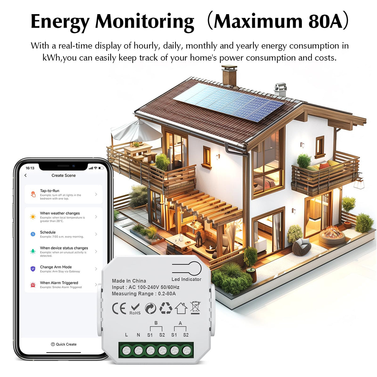 1-Channel WiFi Power Meter 80A Smart Energy Monitor V6033
