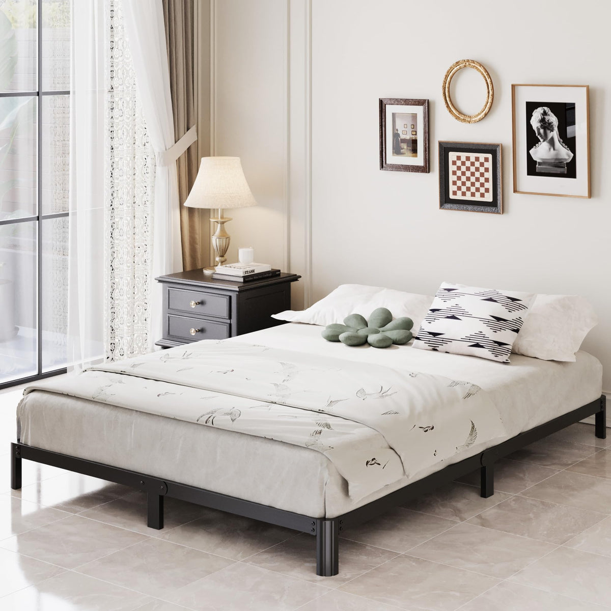 Black 7 Inch Queen Metal Platform Bed Frame N9328