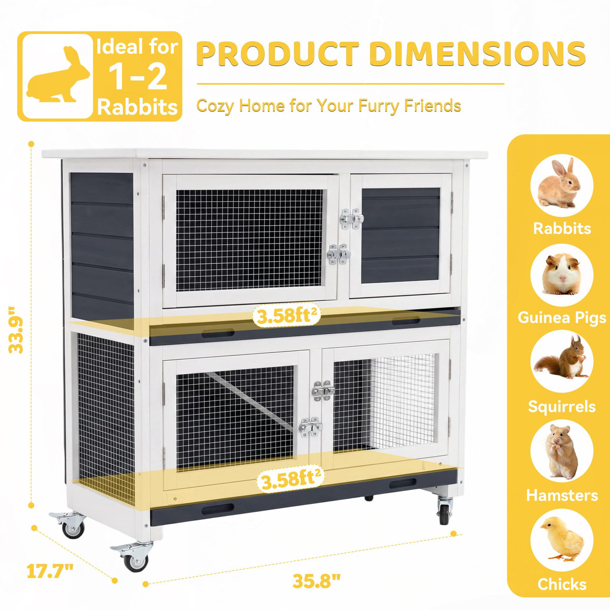 2-Story Indoor Rabbit Hutch with Wheels V3971