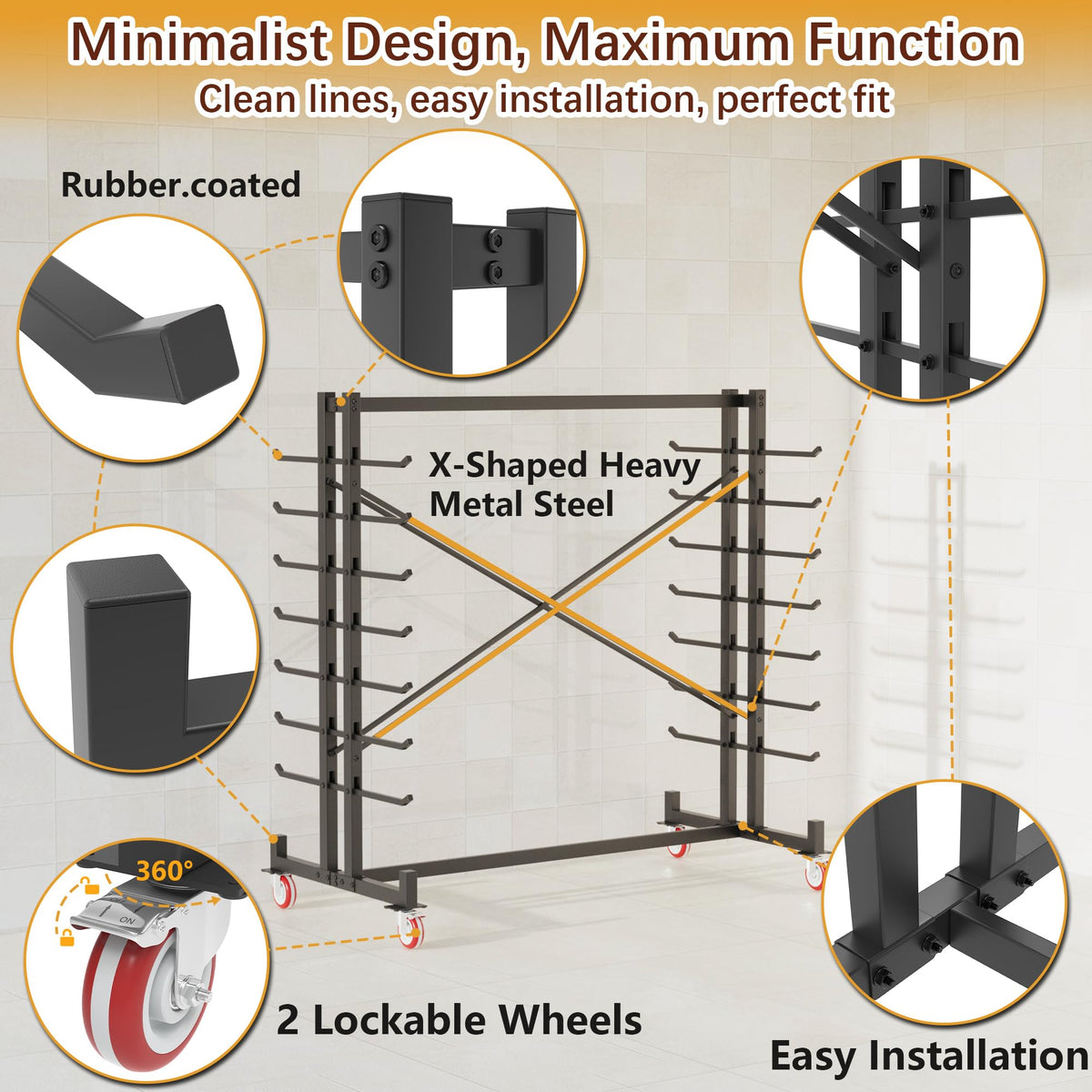 Heavy-Duty 2000LBS 7-Tier Rolling Lumber Storage Rack I533
