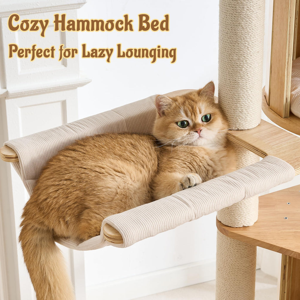 70" Wood Cat Tree with 2 Cat Caves O382