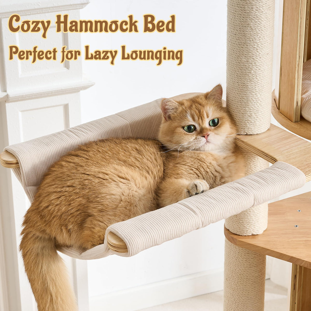 70" Wood Cat Tree with 2 Cat Caves O382