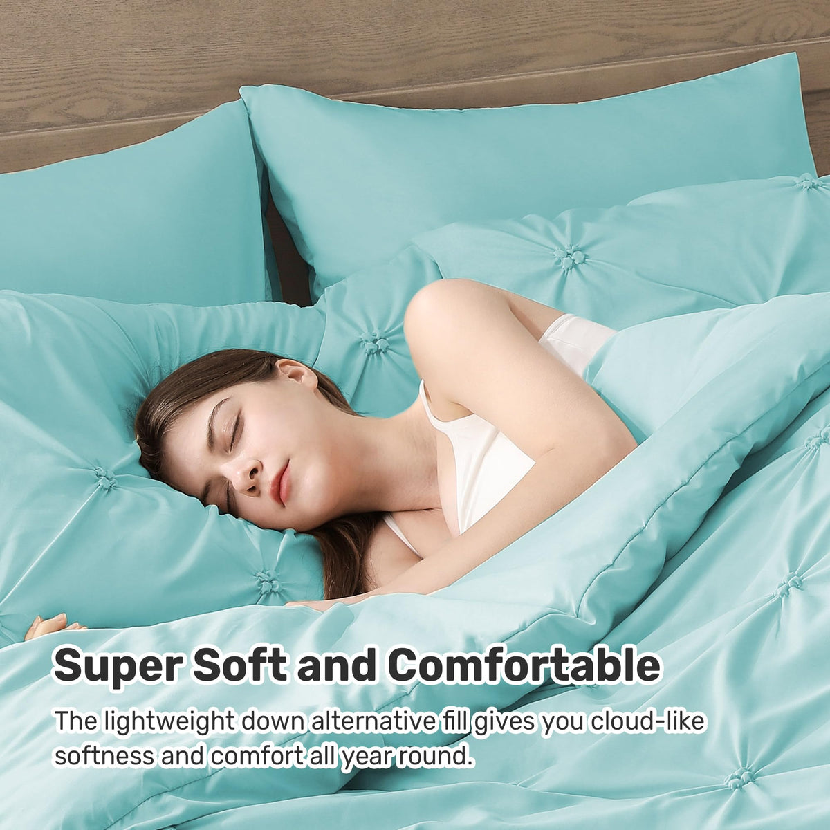 King Size Aqua Blue Pintuck Comforter Set J698