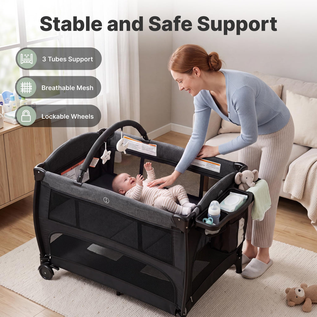 4-in-1 Pack and Play with Bassinet, Diaper Changer, Playpen M9425