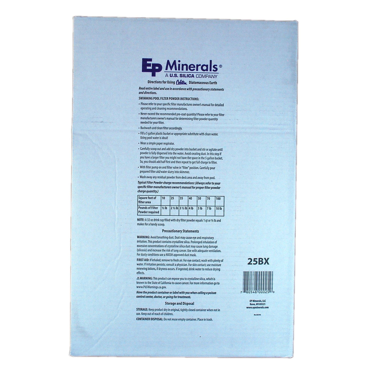 Diatomaceous Earth Pool Filter Aid 25 Pounds L541