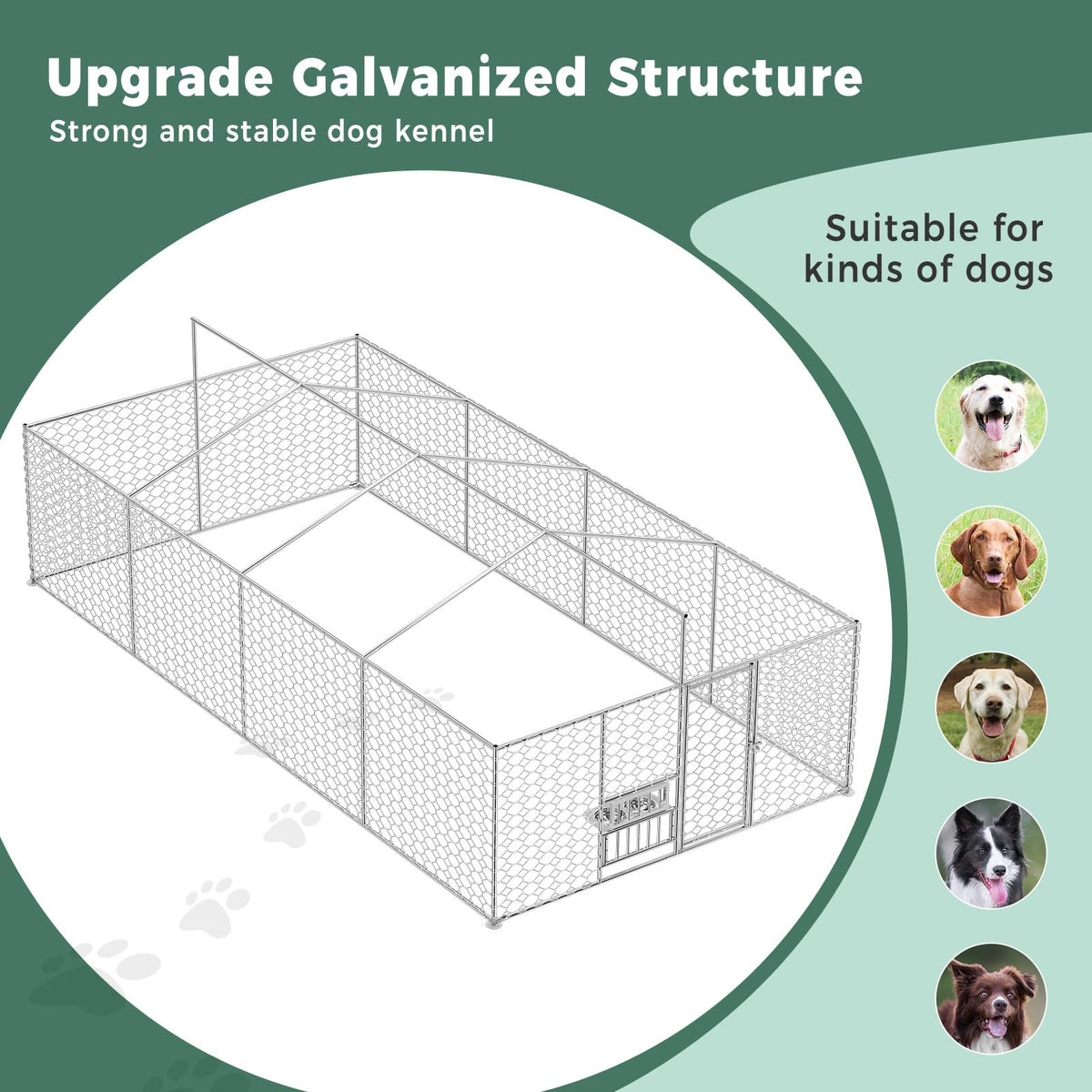 10×20FT Heavy Duty Chain Link Dog Kennel with Roof E374088