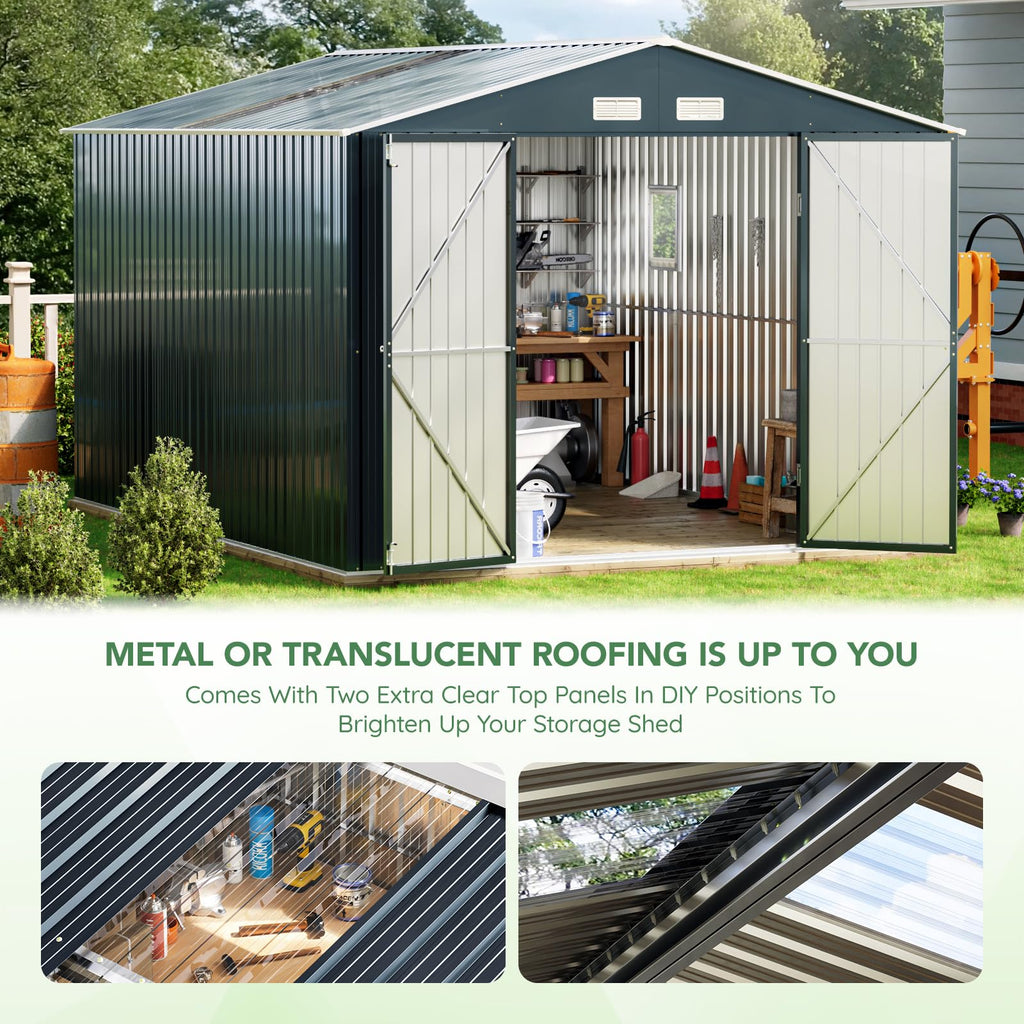 10x12X7.5FT Outdoor Steel Storage Shed with Lockable Doors and Frame Floor I142706