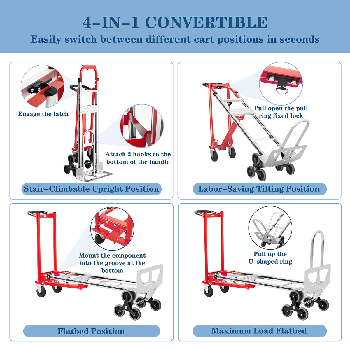 1000 lb Aluminum Steel Convertible Hand Truck P770