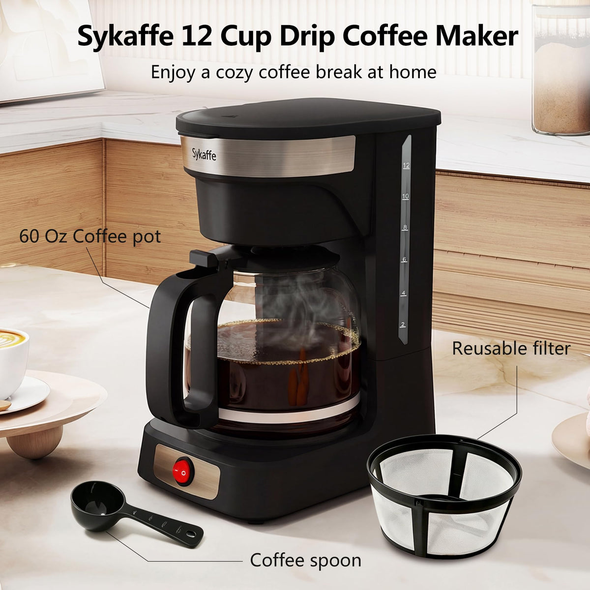 12 Cup Drip Coffee Maker with Reusable Filter O7344