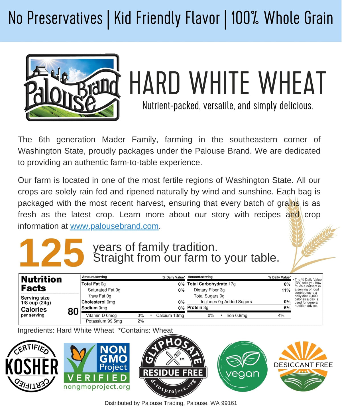 Hard White Wheat Berries 25 lbs O73525