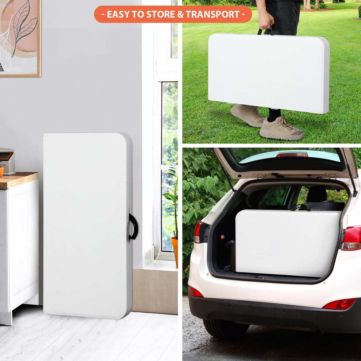 White 3 Foot Folding Card Table with Carrying Handle X865