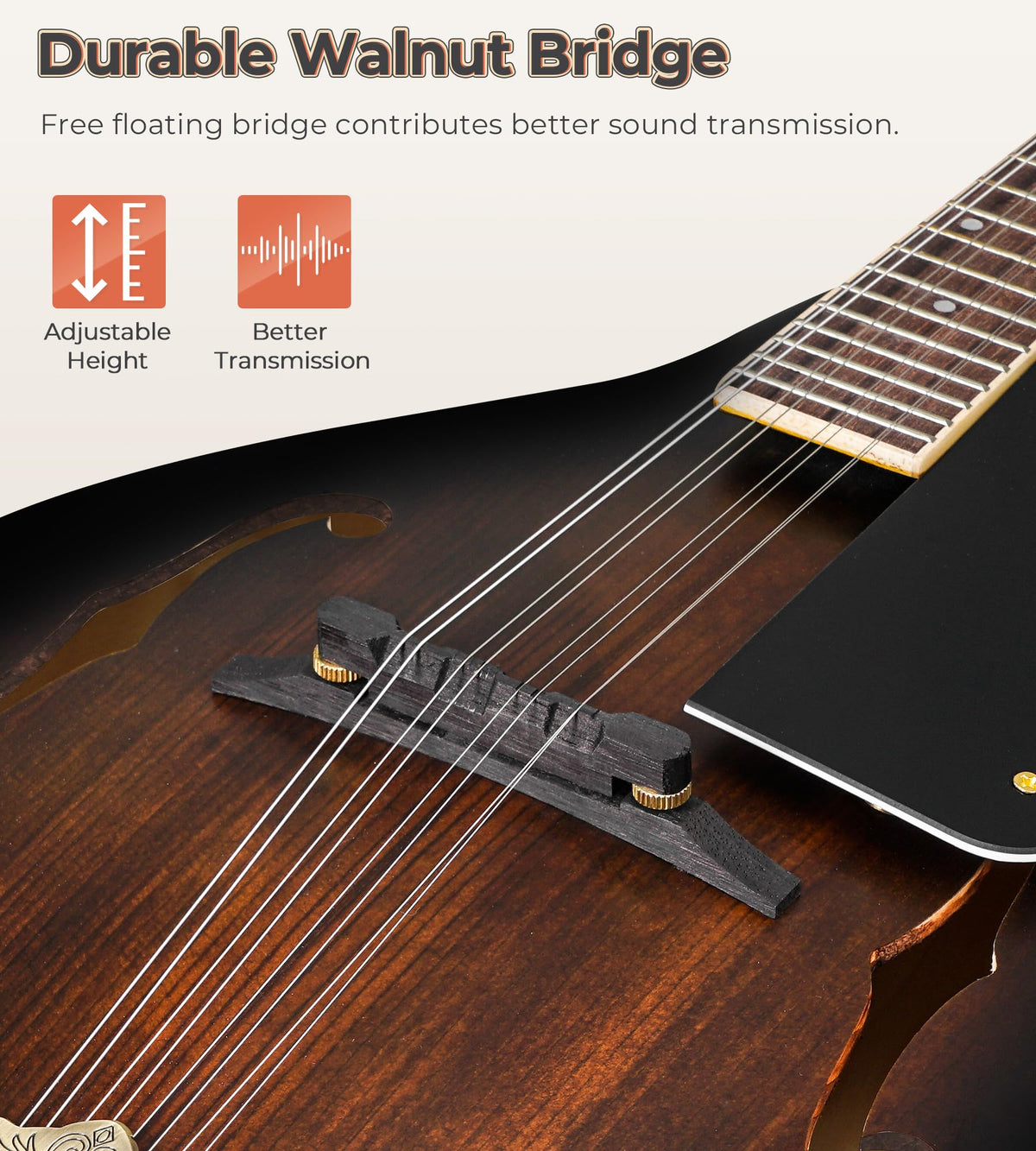 Acoustic Mandolin Instrument Solid Spruce Top 8 String Dark Brown N4427