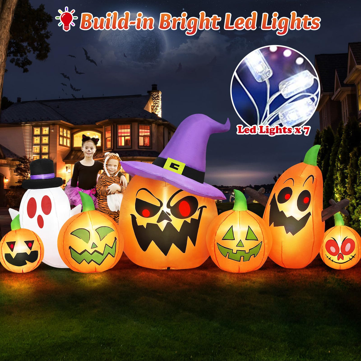 8FT Halloween Inflatables Pumpkin Witch Hat & Ghost Combo I895795