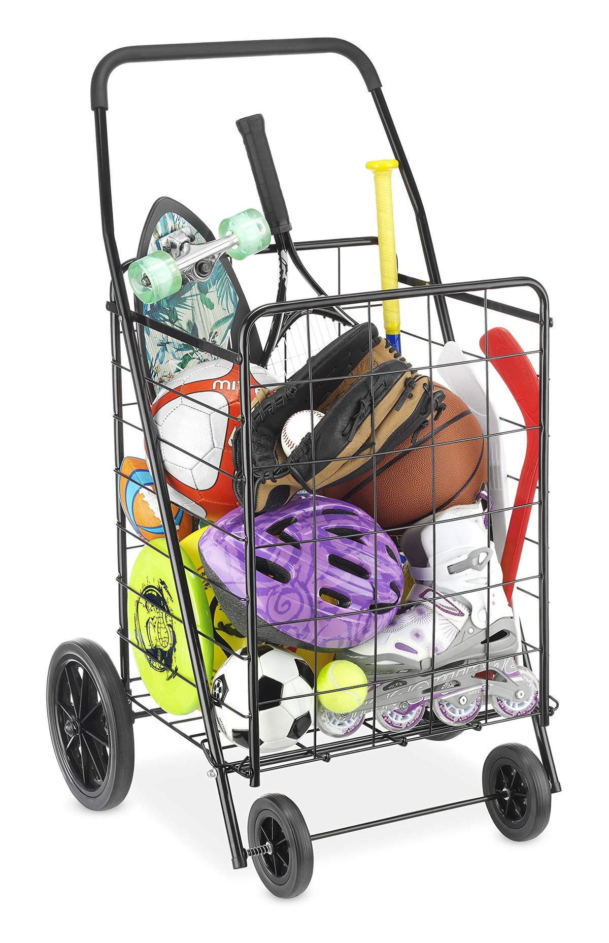 Extra Large Foldable Shopping Cart with Wheels, 100 Lb Capacity, Steel Frame, Black E221