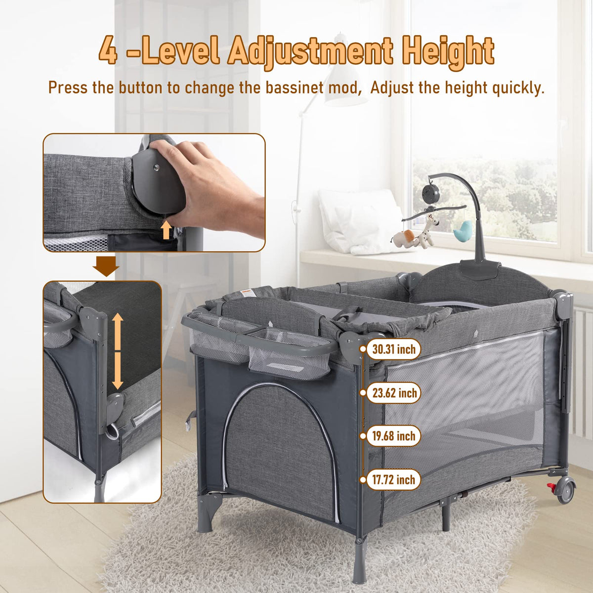 5-in-1 Baby Bassinet Bedside Sleeper Playard U24417