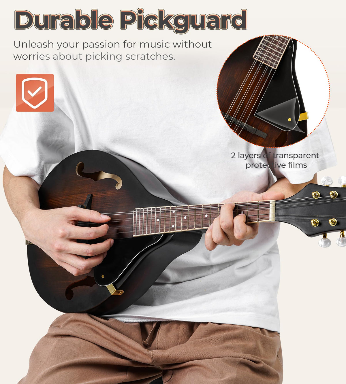 Acoustic Mandolin Instrument Solid Spruce Top 8 String Dark Brown N4427